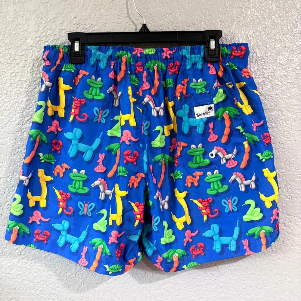 Balloon Animal Print Blue Swim Trunks Men XL Board Shorts Whimsical Beachwear